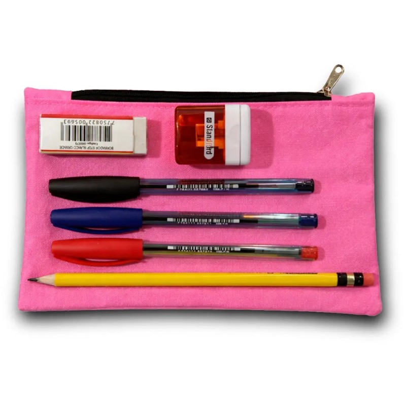 PACK CARTUCHERA ESCOLAR (LAPIZ, LAPICERO AZUL, ROJO Y NEGRO, TAJADOR, BORRADOR)