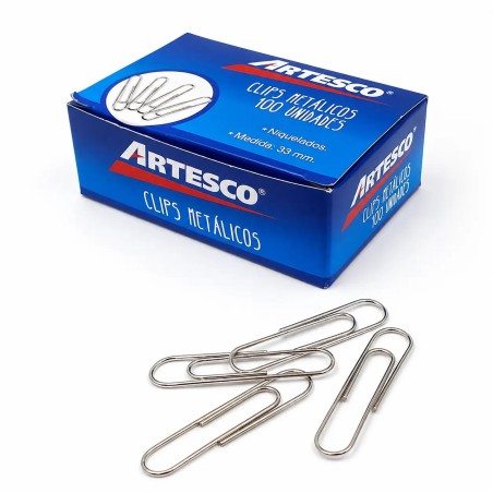 CAJA DE CLIPS METÁLICOS ARTESCO 33MM (100 UND)