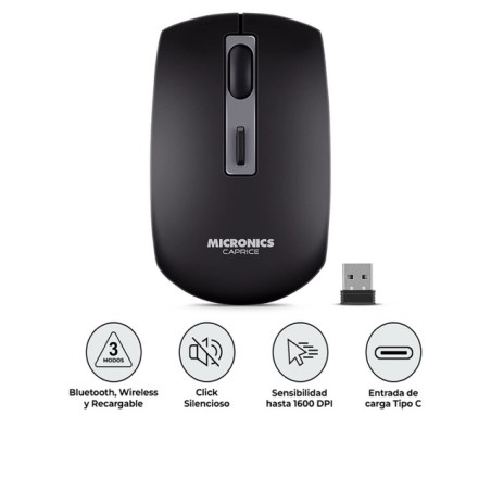 MOUSE INALÁMBRICO MICRONICS CAPRICE MIC M713-3M RECARGABLE